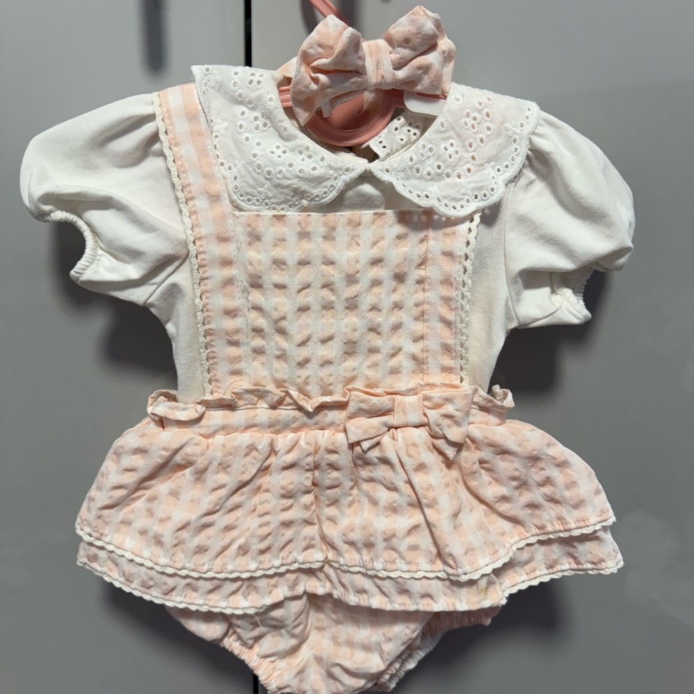 Pink and White Baby Romper with Bow